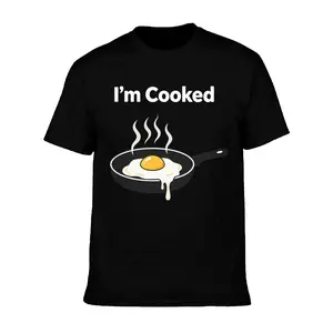 Retro Frying Pan I'm Cooked Print Tee Novelty Funny Food Lover Streetwear