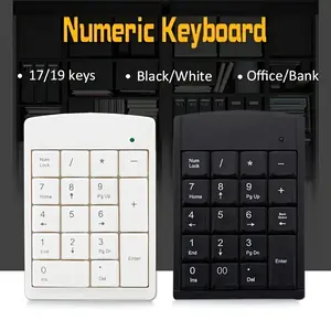JIA LING Compact USB Wired Numeric Keyboard - 17/19 Keys, Ergonomic Design for Financial Accounting, Office & Home Use, Black/White, Compatibility with Laptops, Tablets & Mobile Phones, Ergonomic Keyboard