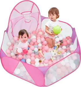 Christmas Gift for Kids Large 4FT Pink Ball Pit Tent with Basketball Hoop Pop Up Playhouse for Toddlers Indoor Outdoor Playpen with Zipper Bag Balls Not Included