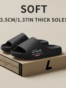Women's Summer Casual Letter Slippers, Thick Sole Non-Slip Wear-Resistant Silent Outdoor Bathroom Fashion Sandals, Trendy Comfortable Shoes