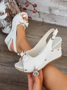 Fashionable Wedge Heel Thick Sole Women's Sandals, Wedge Heeled Sandals, Wedges Footwear, Heightening Comfortable Simple High Heels, Elegant Party Shoes, Perfect for Parties Dates Weddings Beach Evening Outdoors