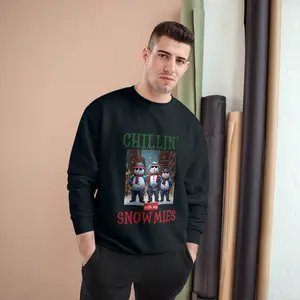 Festive Champion Sweatshirt, Snowman Holiday Apparel, Chillin with my snowmies Clothing, Christmas Sweater, Snowflake Cozy Pullover Fabric Knit