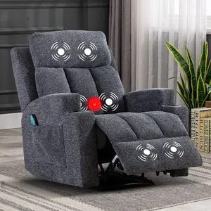 [SpringStatements] EBELLO Manual Recliner Chair with Massage and Heat, Soft Fabric Recliner Chair with Overstuffed Arm and Back, Manual Reclining Single Sofa with 2 Cup Holders, Side Pocket for Living Room Ergonomically Adjustable Seat