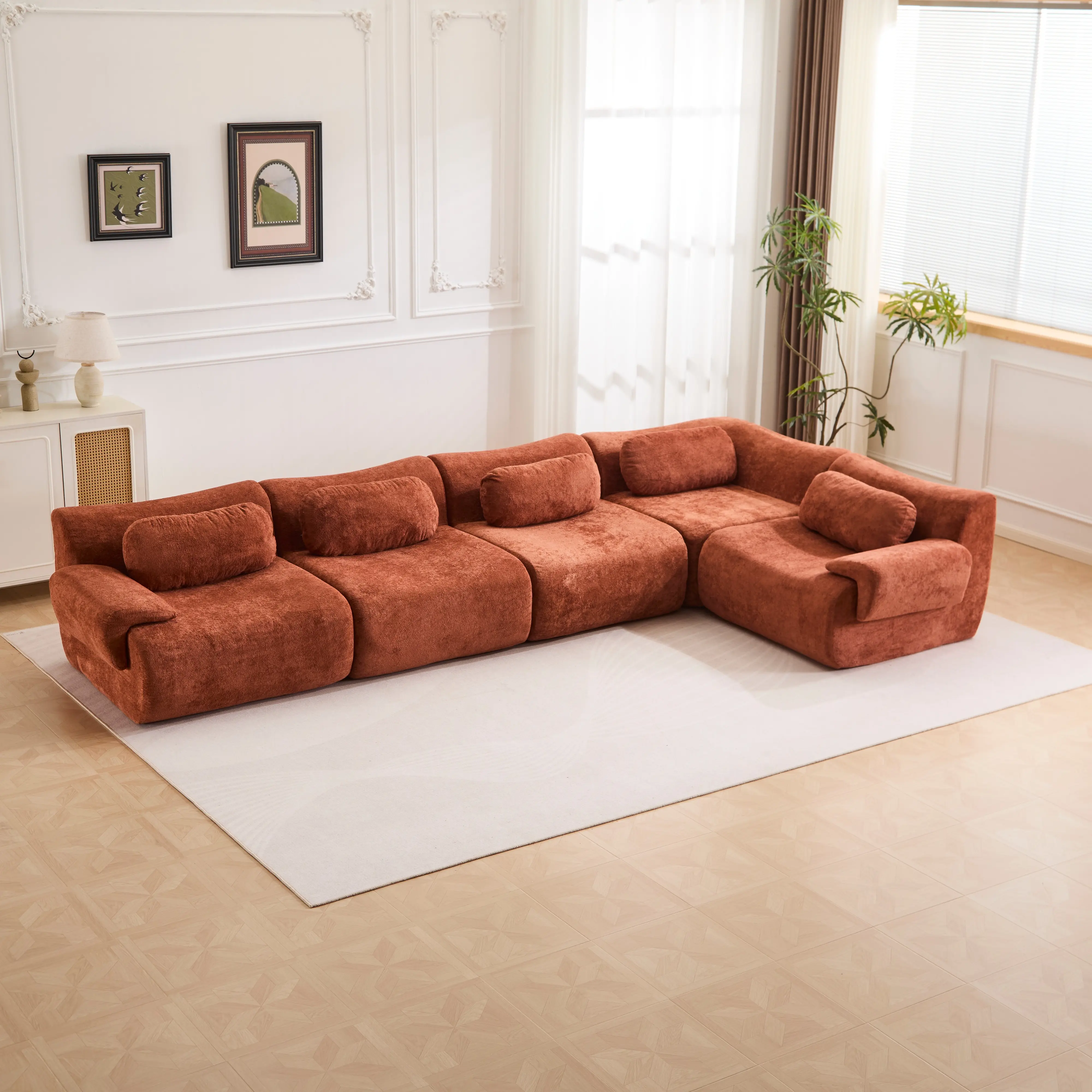 Red Brown - 4 Seater + 1 Corner (148.2")