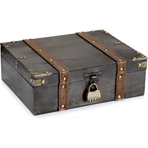Wooden Treasure Chest with Lock,  Grey Pirate Chest Keepsakes Box for  Gifts,  Treasure Storage Decorative Box for   Collectibles, Large