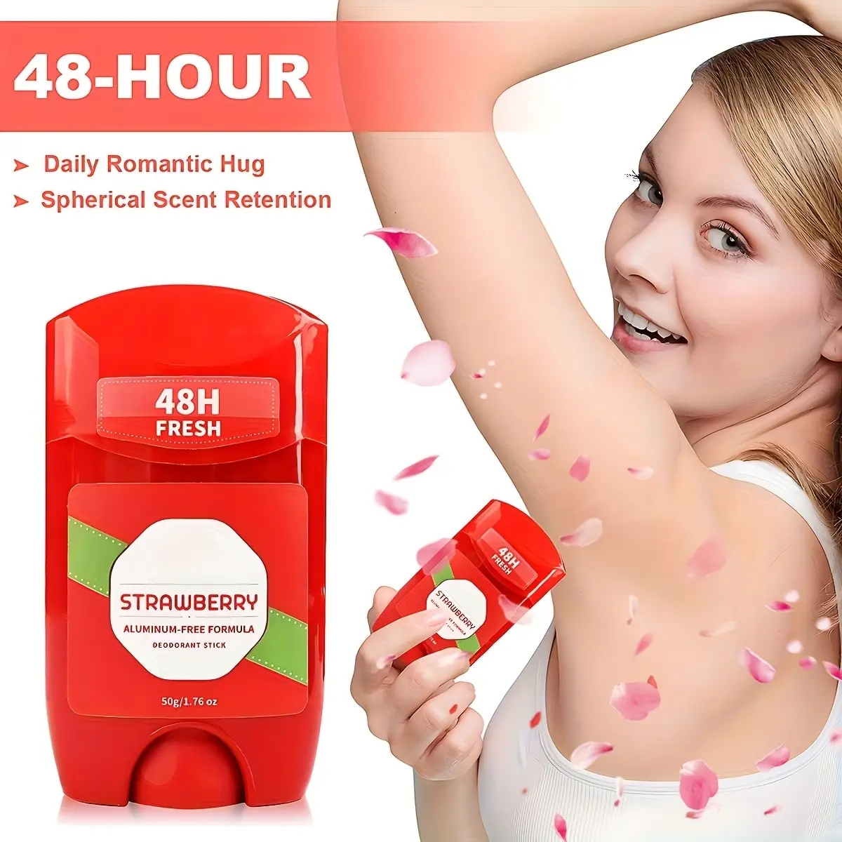 Aluminum-Free Strawberry Aroma Deodorant Stick - 50g, Body Care, 48H Long-Lasting Odor Control, Hypoallergenic Gentle Formula, Unisex, Easy to Carry, Ideal for Daily Use & Outings, Fragrance Deodorant