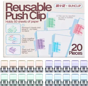 Push Paper Clips & Binder Clips, 20 Pack Medium Reusable Heavy Duty Clamps, No Damage No Marks, 50 Sheet Capacity for Office, School, Home Organization