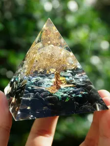 Life Tree Orgon Pyramid with Crystal and Obsidian Gemstone, Resin Pyramid Decoration, Healing Energy Jewelry, Orgonite Pyramids