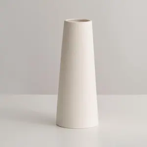 White Ceramic Vase - 10 Inch Rustic Table Vase for Centerpieces and Home Office Decor - Creamy White