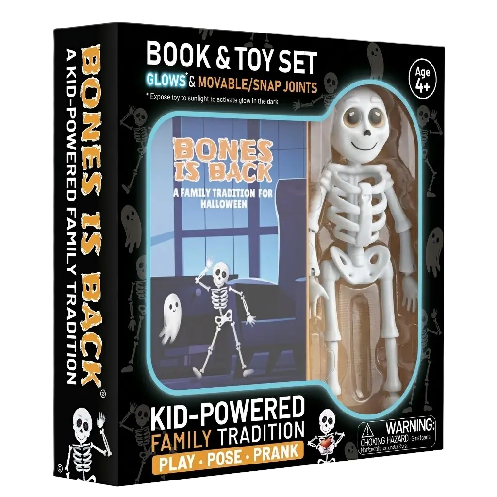 Bones Is Back, Interactive Halloween Book & Glow in the Dark Skeleton Toy Set (Ages 4 to 12)
