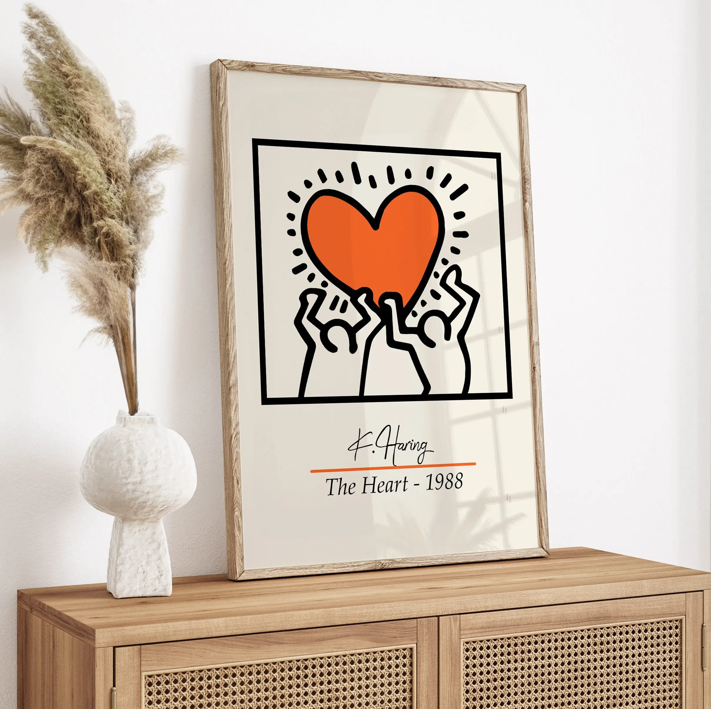 Keith Haring Print, Orange Wall Art, Heart Print, K Haring Print, Retro Wall Decor, Modern Art, Living Room Art, Bedroom Print, A3, A4, A2
