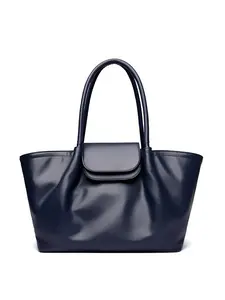 A131-Soft Fold PU Tote Bag With Flap Top Handle Handbag For Women Daily Commute Office Casual Shopping