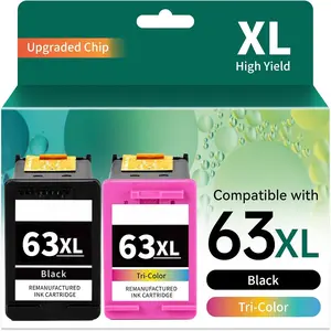Remanufactured Ink Cartridges Replacement for  Printer Ink 63 XL  63 Ink HP63 63XL Ink Cartridges Black Color Combo Pack for 3830 4650 5200 5255 4520 4512 1112 2132 3630 3632 Printer