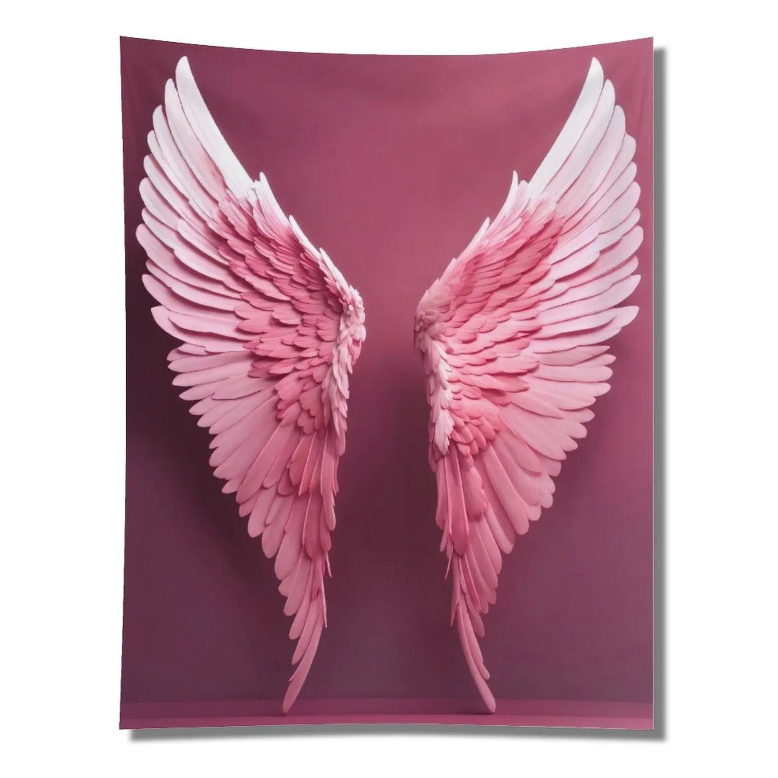 Decorative Soft 3D Pink Angel Wings Wall Tapestry - Solid Background Wall Hanging, Aesthetic Girly Pastel Decor Backdrop for Teen Girls' Rooms