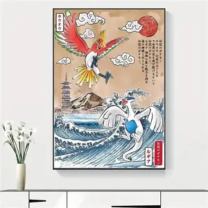 Cartoon Pattern Unframed Painting, 1 Count Retro Anime Figures Canvas Painting, Vintage Wall Art for Living Room Bedroom Home Decor Poster Ornaments(Note: Frame shown for display only) Decoration Artistic