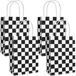 12 Pack Checkered  Bags Race  Goodie Bags Candy Paper  Bag with Handle Checkered Flag Snack Party Favor Bag for  Boys Birthday  Shower Decoration Party Supplies