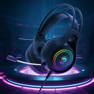RGB Wired Gaming Headset - USB 2.0, 50mm Drivers, 115dB Sensitivity, Omnidirectional Mic, Dual Headband PU Cushions, 2.2m Cable, Static RGB Light, Stereo Sound for PC Gamers/Desktop Gaming Enthusiasts