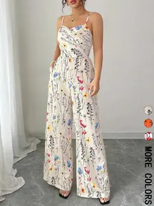 Women's Floral Print   Wide Leg Jumpsuit, Casual Comfy Jumpsuit, Boho Casual Sleeveless Jumpsuit for Beach Holiday Vacation, Ladies Clothes for Summer, Womenswear