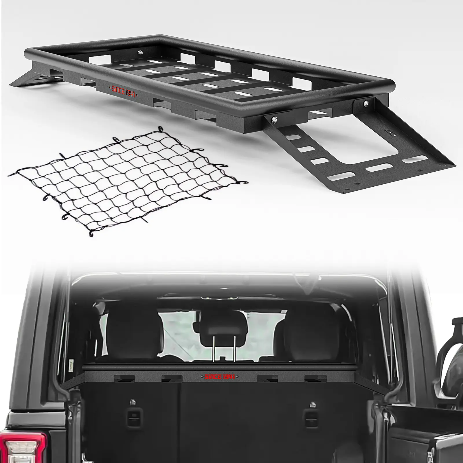 Yzona Carbon Steel Interior Cargo Rack - 350 lbs Heavy-Duty Metal Trunk Storage for 2007-2026 Jeep Wrangler JK JL Unlimited 4XE, No-Drill Easy Installation, Vibration-Dampening, Comprehensive After-Sales Support, SUV Car Accessories, Dampens Vibration