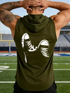 Abstract Figure Silhouette Back Graphic Print Men's Fitted Hooded Sleeveless Vest, Dark Style Eye-Catching Daily Wear, Gift for Art Lovers / Valentine's Day / Holidays, Suitable for Street / Casual