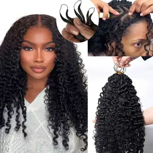 Feather Crochet Human Hair Deep Wave Knotless Crochet Human Hair Bundles  Pre-Divided Burmese Curly Knotless Crochet Human Hair With Loop For Braidin