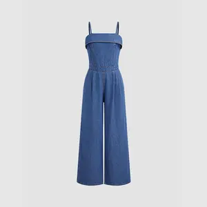 Cider Denim Fold Over Wide Leg Jumpsuit