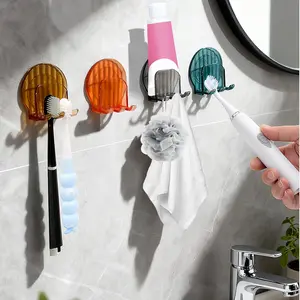 4 PCS Toothbrush Holders Wall Mounted, Elegant Design Fits Manual/Electric Toothbrush, and Towel, Toothbrush Holders for Bathrooms with Multiple Slots, Suitable for Family
