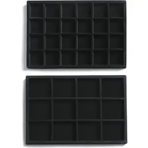 Stackable Velvet Jewelry Organizer Trays for Drawer Inserts Jewelry Storage Display Trays for Stud Earrings Bracelets Necklace Rings Accessories (Set of 2 Black)
