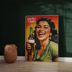 Saree, Daru Time, Desi Art, Feminist, indian Pop Art, Punjabi, Beer Poster, Gujarati, Kitchen Pop Art, Woman, Room Decor, Unframed