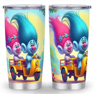 1pc Trolls 20oz Stainless Steel Insulated Tumbler with Vibrant Animated Design - Rust-Proof, Ideal for Hot & Cold Drinks, Perfect Gift for Animation Fans, Family & Friends