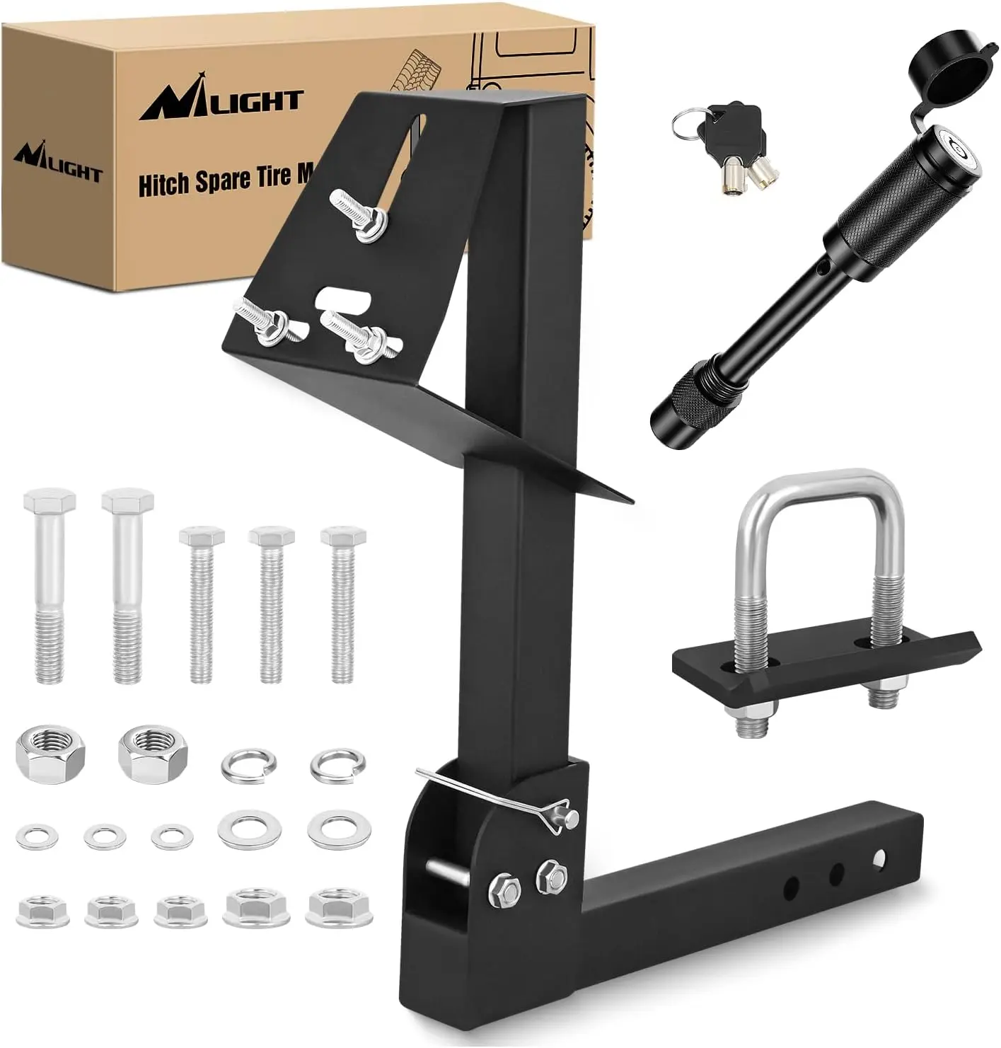 Nilight Adjustable Trailer Hitch Spare Tire Carrier, Truck Accessories, 2-Inch Receiver Mount, Fits 4, 5 & 6-Lug Trailer Wheels for SUV/ATV/UTV
