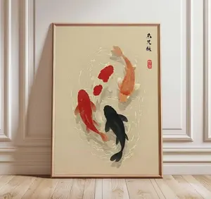 Japanese Koi Fish Poster, Minimalist Asian Wall Art, Zen Water Painting, Japandi Decor, Tranquil Pond Print, Modern Oriental Artwork