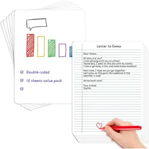 12 Packs Lined College Ruled Whiteboard Paper Reusable Dry Erase Notebook Sheets Small Lined White Board for Students Erasable Desk Notepad Teacher Classroom Supplies