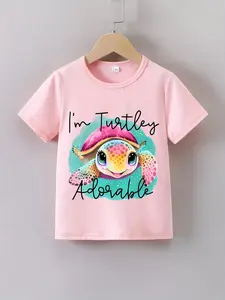 Toddler Girls "I'm Turtley Adorable" Cute Sea Turtle Graphic T-Shirt - Casual Short Sleeve Crew Neck Kids Summer Tee