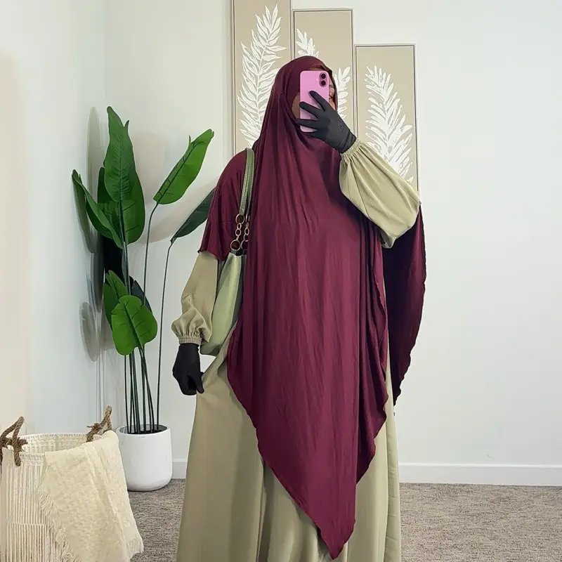 Full Set Jersey Khimar, Breathable Lightweight Muslim Women's Headscarf for Daily Wear