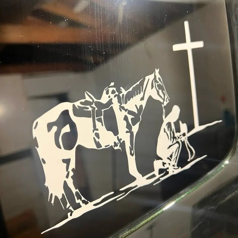 Cowboy Praying at Cross Sticker