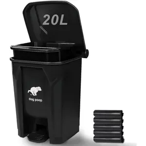 Dog Poop Trash Can Outside, 20L/5Gallon Pedal and Removable Inner Waste Bin, Outdoor Dog Poop Trash Can with 100 Bags, Pet Waste Container for Garden, Black