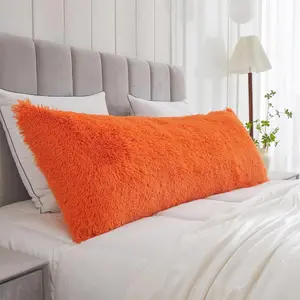 Orange Fluffy  Pillow Cover,Luxury Faux   Pillow Case 20"x54",Rectangular Pillowshams for Bed,Christmas Long Throw Pillow Covers for Adults (Orange)