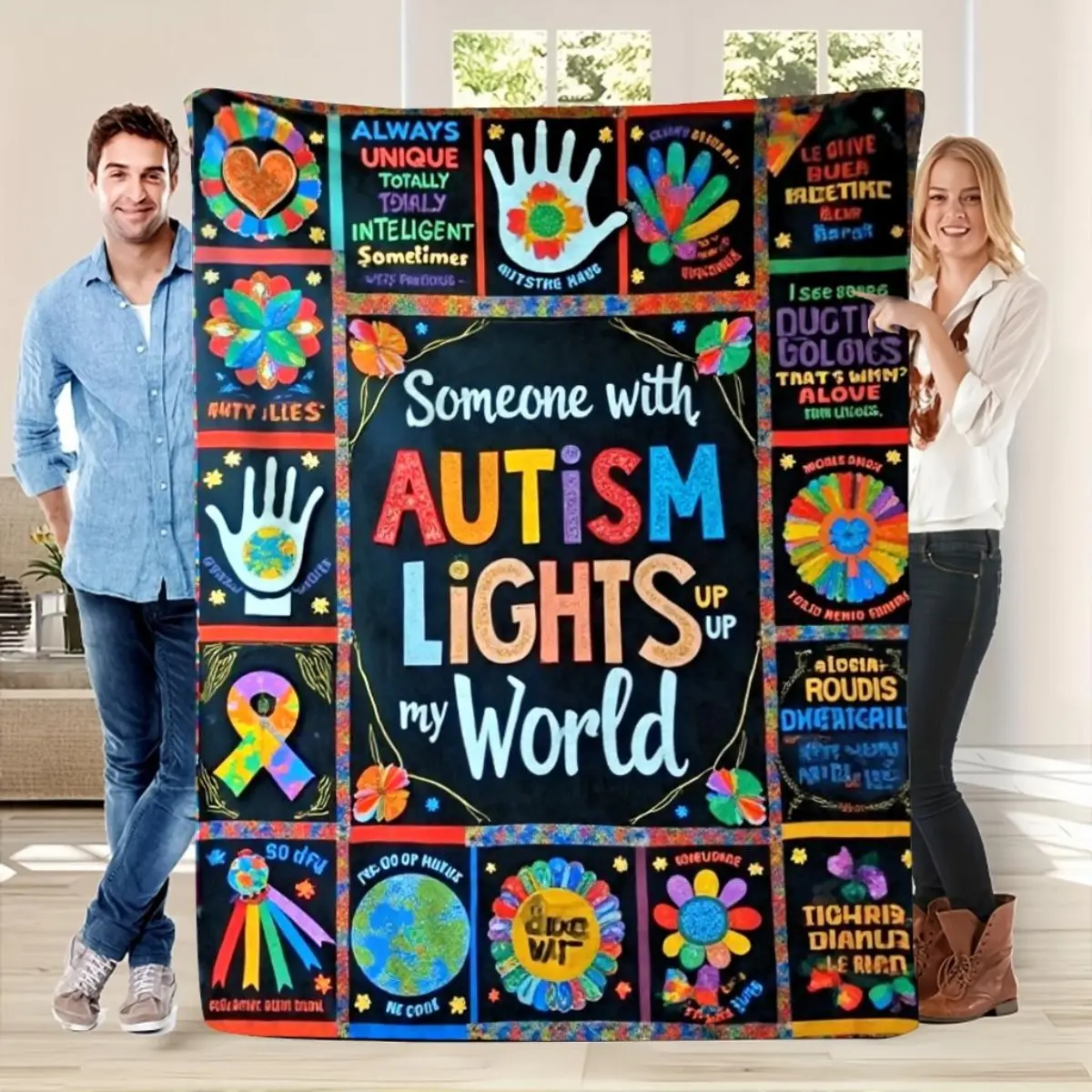 A Cozy Flannel Throw Featuring Quotes on Autism Acceptance, Designed for Autism Acceptance Day. This All-Season Bedspread Is Perfect for Home Decor and Makes A Thoughtful Gift for Those Who Support Autism Awareness