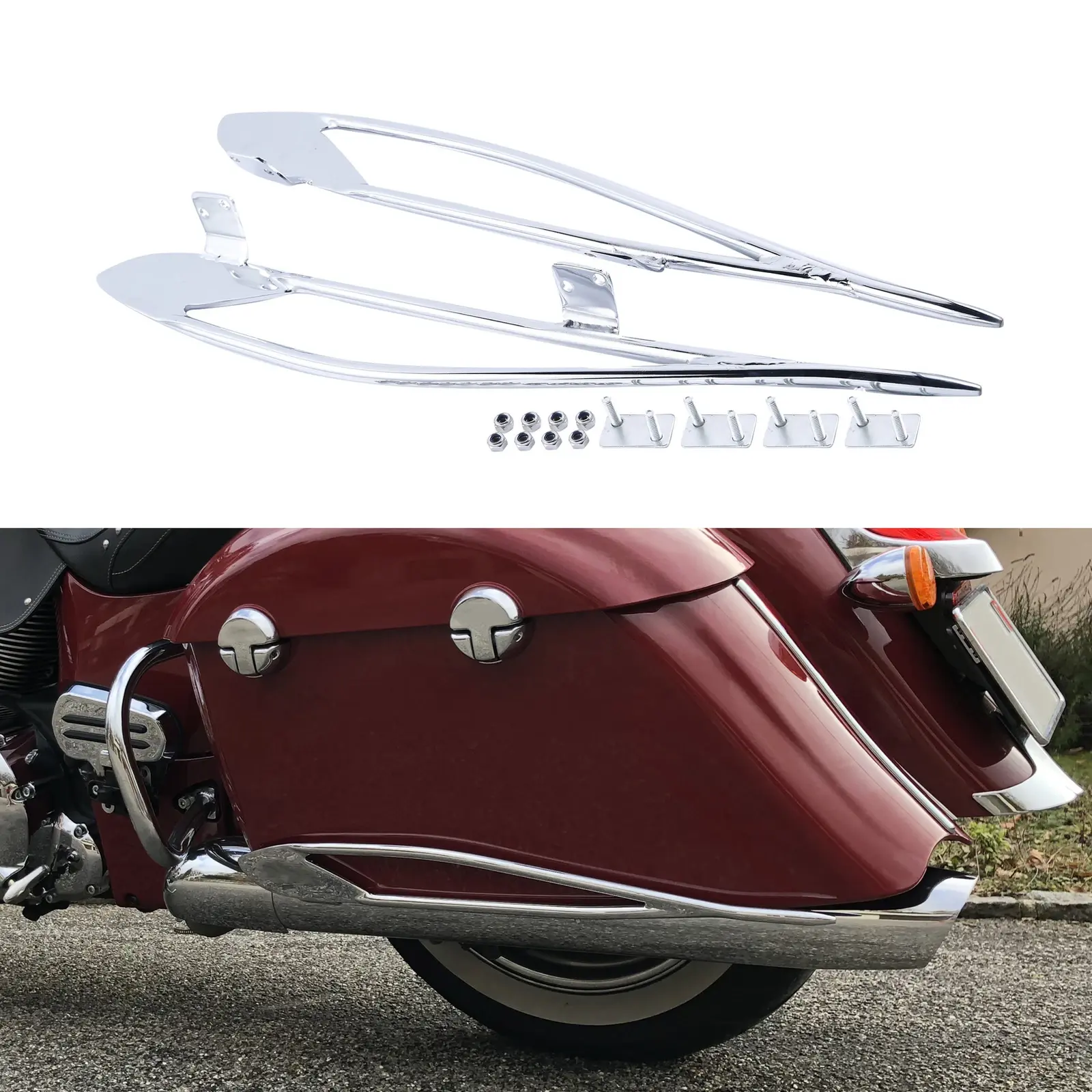 TCMT Chrome Saddlebags Protector Rails Fit For Indian Chieftain 2014-2018 Chieftain Elite