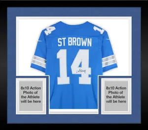 Framed Amon-Ra St. Brown Detroit Lions Autographed Nike Blue Vapor Fuse Limited Jersey - Fanatics Authentic Certified