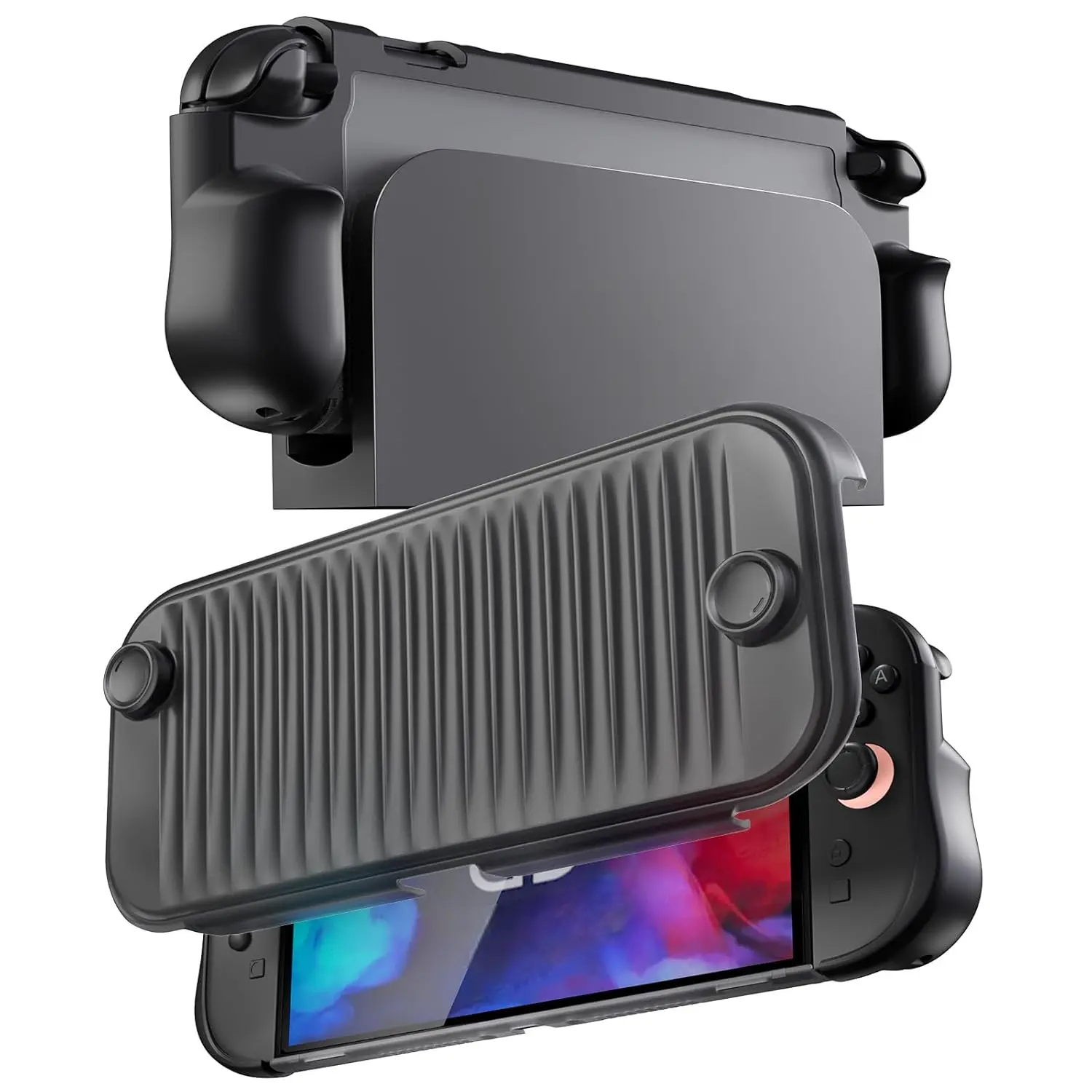 Dual Grip Designed for Switch 2 Case (2025) | Dock Compatible, Ergonomic Grip, PC+TPU Dual Layer Protection, Kickstand Compatible Case - Black