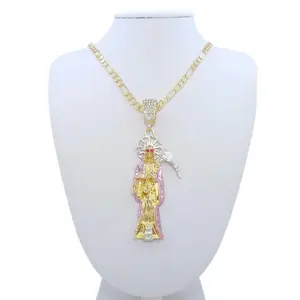 2026 NEW Santa Muerte Necklace Figaro Chain Santísima Muerte Pendant St. Jude Charm for Men Women