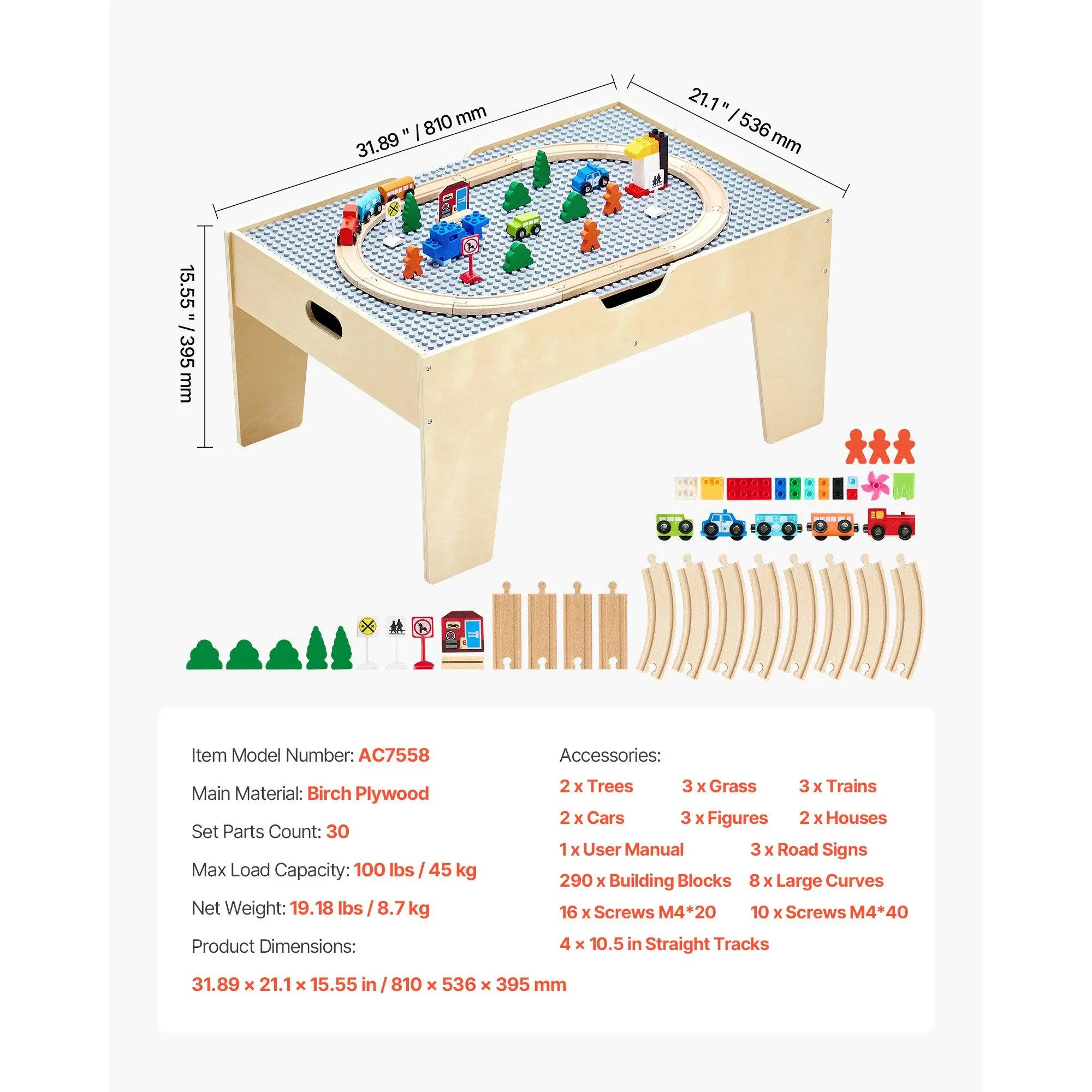 VEVOR Multi-Purpose Activity Play Table, 290 Building Bricks and 30 ...