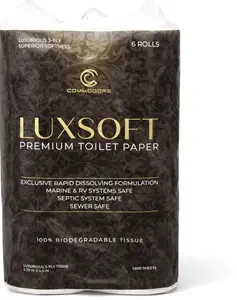Deluxe RV Toilet Paper (6 Rolls) - 3 Ply Premium Soft Quick Dissolving Septic Safe Marine 300 Sheets/Roll Boat Camper Bath Tissue Luxury Absorbent Comfort White | Quick Dissolving