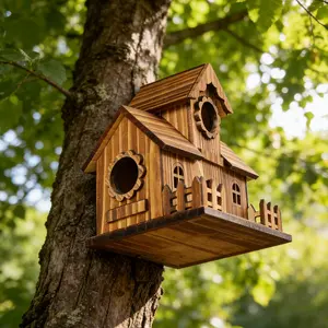 3-In-1 Wooden Birdhouse for Hanging Nesting Boxes, Perfect for Outdoor Gardens & Hummingbird Habitats, No Power Needed, Feather-Free Design