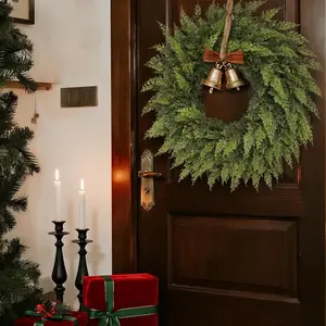 High-Quality Christmas Pine Wreath, Artificial Fake Pine Needle Wreath, Home Decor for Front Door, Walls, Windows, Outdoor, Holiday Decoration