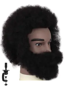 Men's Beard African Explosive Hair Model Head, 100% Human Hair, Realistic Texture, Styling Practice, Skin Dummy Head, Clipper Training, Training Mannequin Head