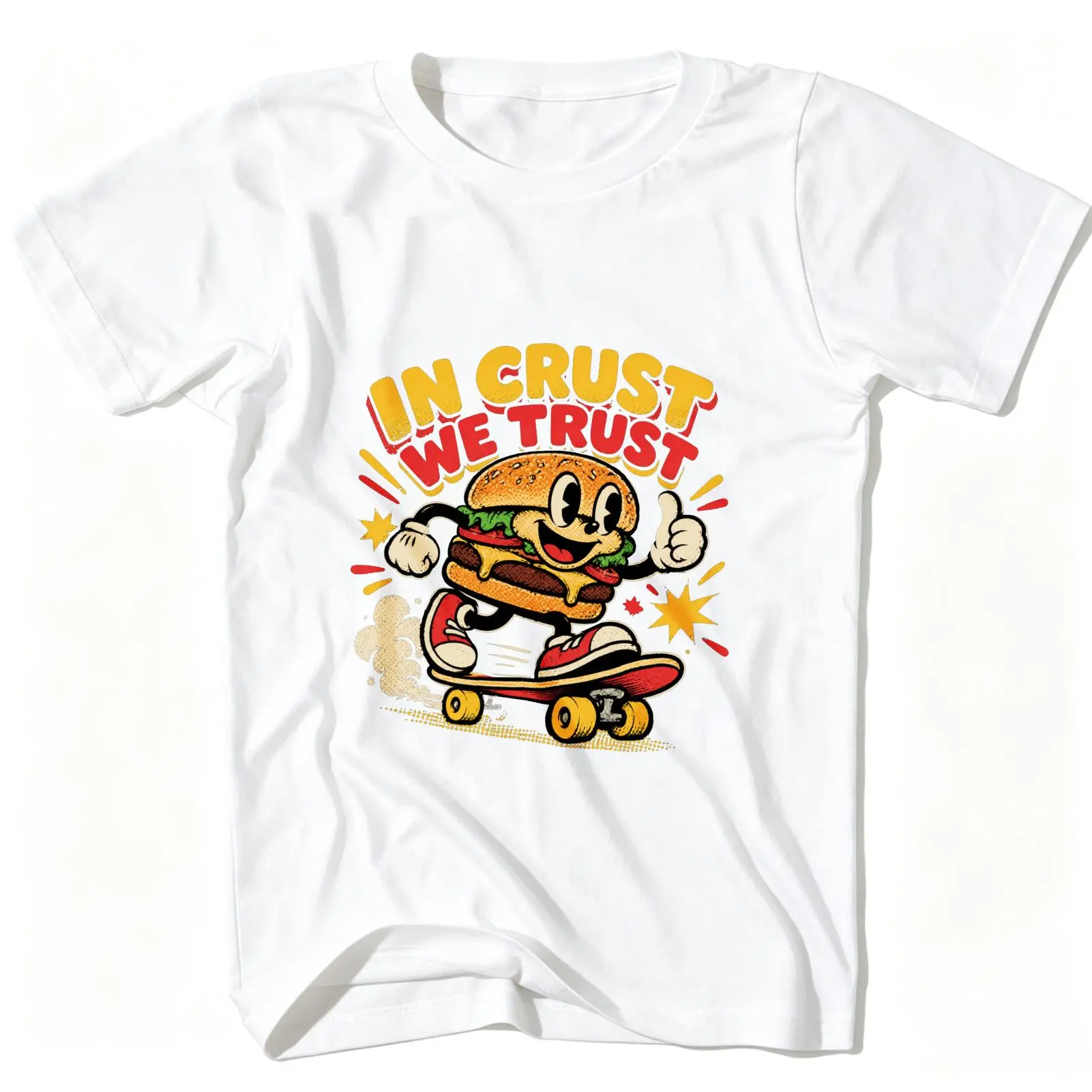 CARPESUN Vintage Retro Cartoon Burger Skateboard Graphic Tee Cotton Soft Comfortable Casual Streetwear Unisex Gift For Friends Family Burger Lovers Skate Enthusiasts