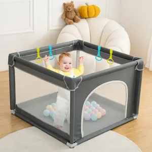 BIOBY Portable Baby Playpen, 36x36x26 inch, Small Baby Play Pens, Portable Soft Mesh Sturdy Pipe Ample Space for abies and Toddler, Full Mesh Design, Indoor & Outdoor Kids Activity Center, Portable Travel Design, Dark Grey